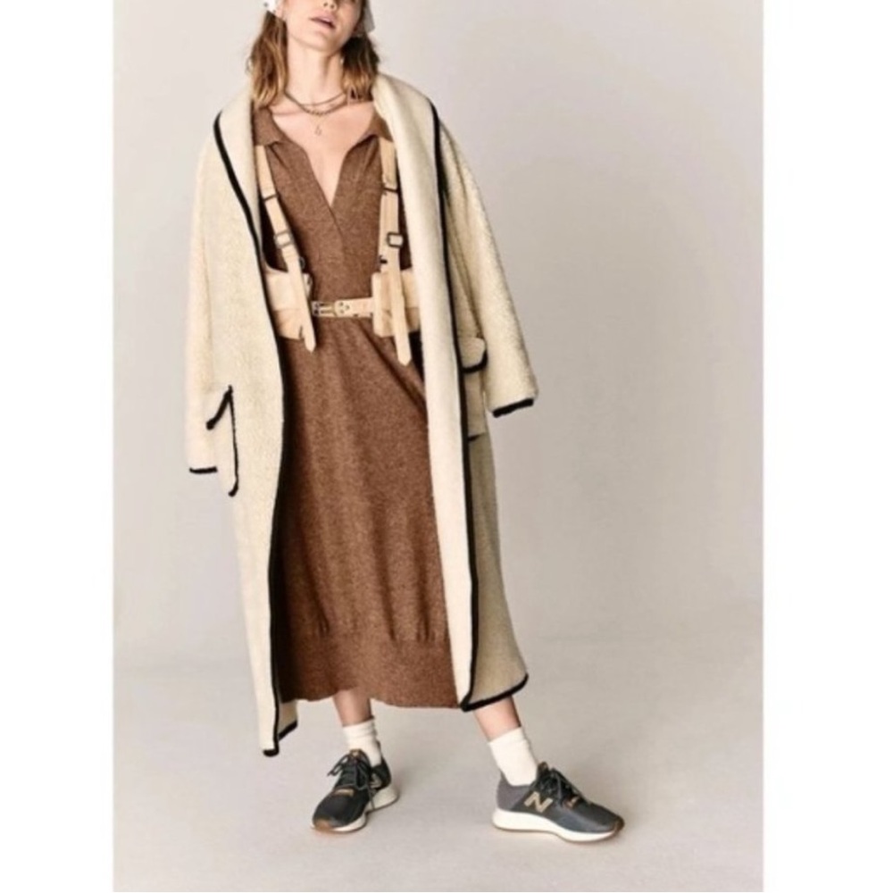 Free People Irresistable Teddy Faux Sherpa Fleece Cardi Maxi Duster Coat Jacket - Picture 7 of 16